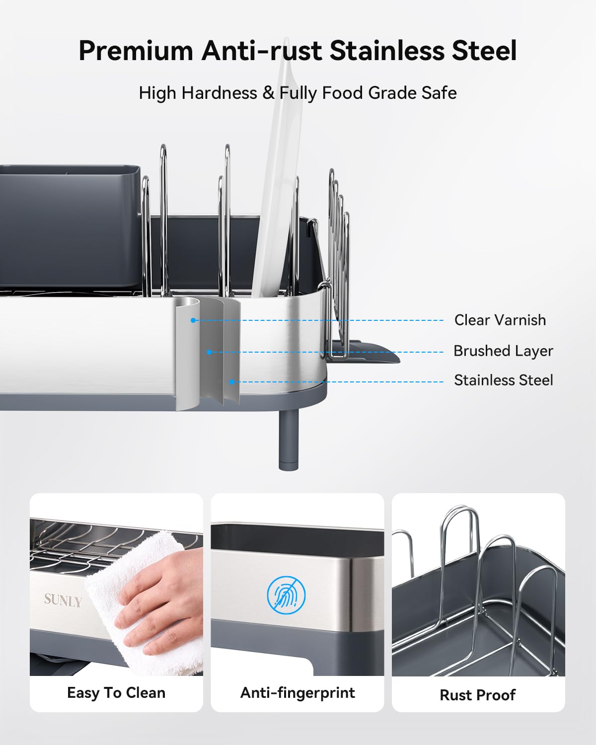 Expandable Dish Drying Rack Kitchen Counter Dish Drainer Stainless Steel Extendable Spout Space Saving Dish Rack