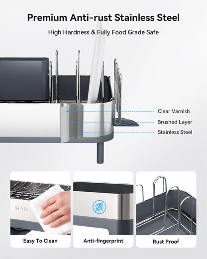 Expandable Dish Drying Rack Kitchen Counter Dish Drainer Stainless Steel Extendable Spout Space Saving Dish Rack