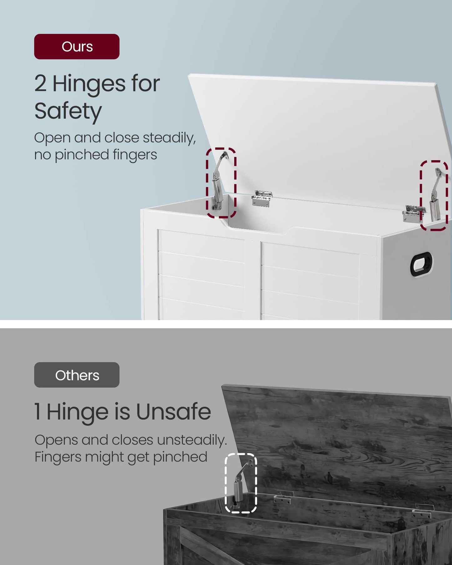 VASAGLE Storage Chest, Storage Trunk with 2 Safety Hinges, Storage Bench
