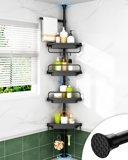 Corner Shower Caddy Tension Pole 4 Tier Rustproof Adjustable Bathroom Organizer Shelves Shower Storage Rack
