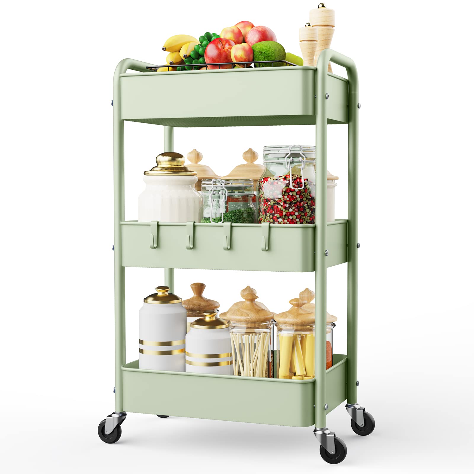 LEHOM 3 Tier Rolling Storage Cart, Metal Trolley Utility Cart