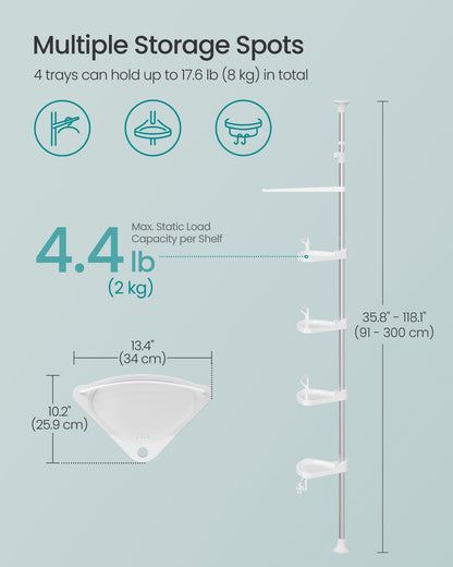 Corner Shower Caddy Tension Pole 4 Tier Rust Resistant Bathroom Shower Shelf Adjustable Organizer Drill Free Storage Rack