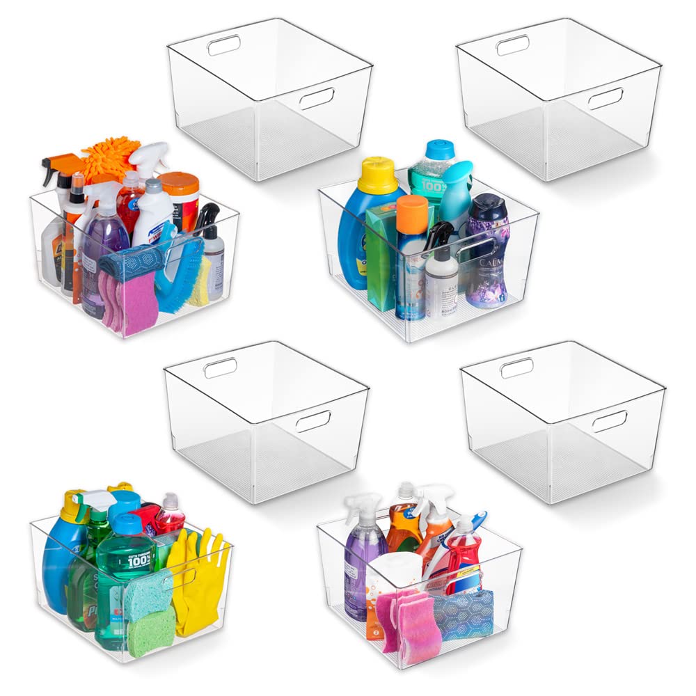 Clear Plastic Storage Bins XL 8 Pack Kitchen Pantry Fridge Organizer