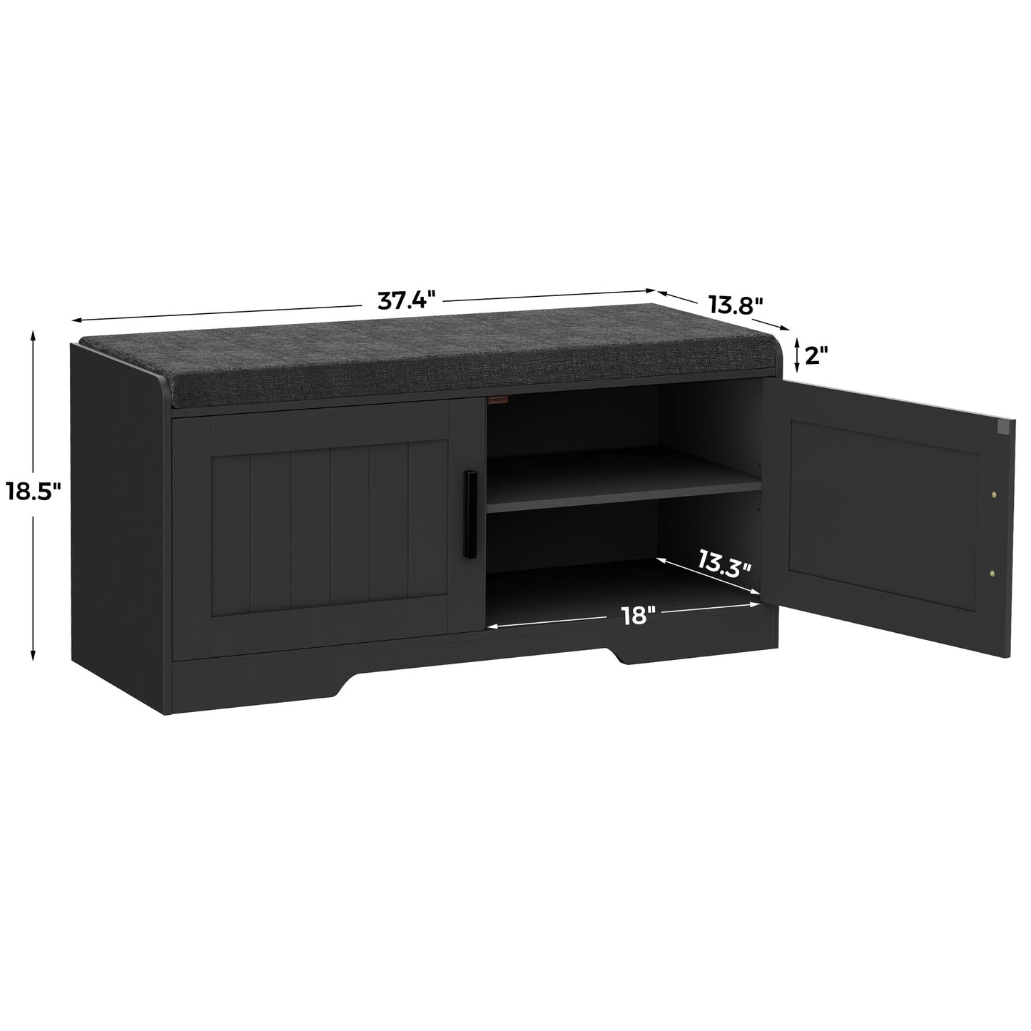 Shoe Bench Storage Bench with Cushion Doors Adjustable Shelf Entryway Bedroom Organizer