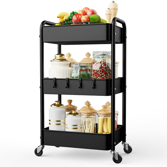 LEHOM 3 Tier Rolling Storage Cart, Metal Trolley Utility Cart