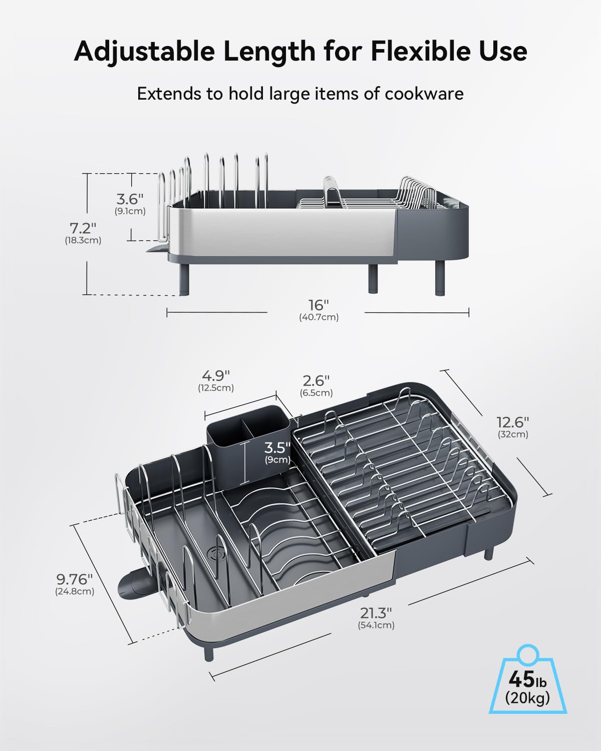 Expandable Dish Drying Rack Kitchen Counter Dish Drainer Stainless Steel Extendable Spout Space Saving Dish Rack