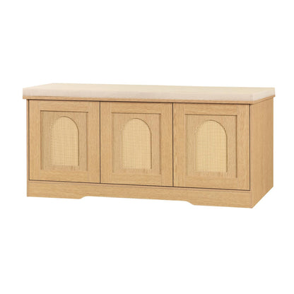 DINZI LVJ Shoe Bench, Entryway Storage Bench with Doors and Cushion,Parent