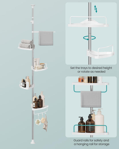 Corner Shower Caddy Tension Pole 4 Tier Rust Resistant Bathroom Shower Shelf Adjustable Organizer Drill Free Storage Rack