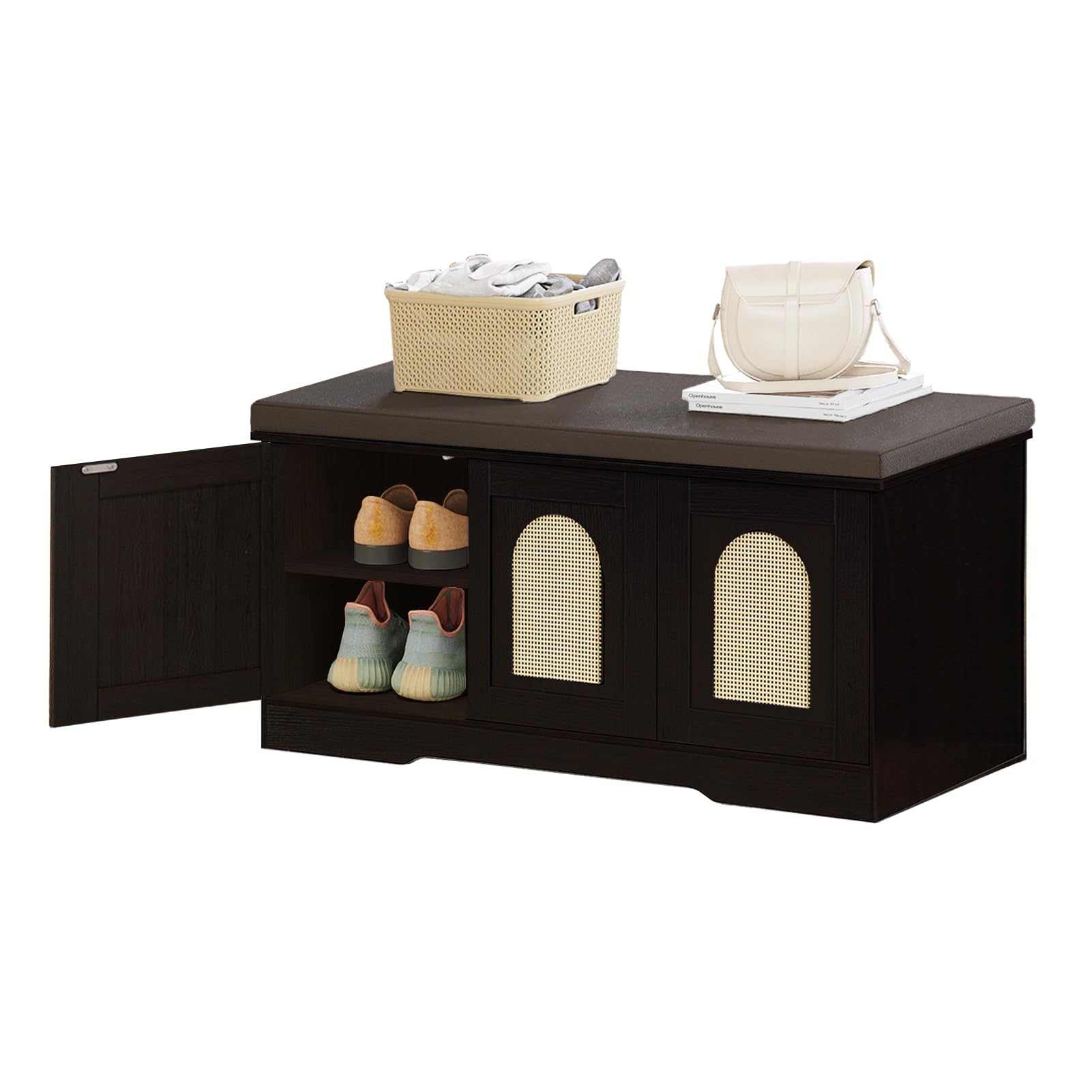 DINZI LVJ Shoe Bench, Entryway Storage Bench with Doors and Cushion,Parent