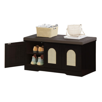DINZI LVJ Shoe Bench, Entryway Storage Bench with Doors and Cushion,Parent