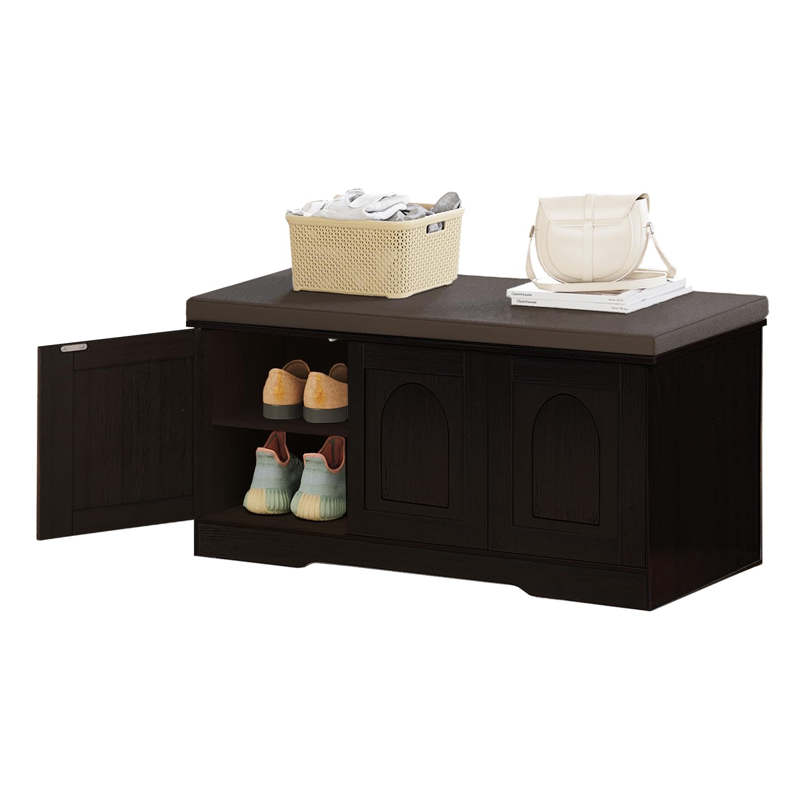 DINZI LVJ Shoe Bench, Entryway Storage Bench with Doors and Cushion,Parent