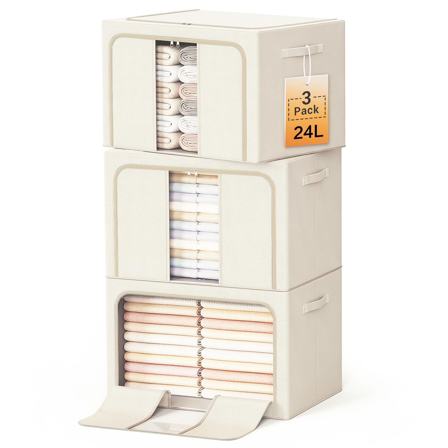 Clothes Storage Bins Metal Frame Foldable Storage Box Clothes Blankets Toys Organizer