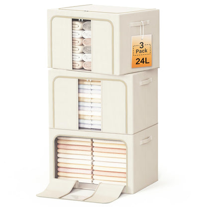 Clothes Storage Bins Metal Frame Foldable Storage Box Clothes Blankets Toys Organizer
