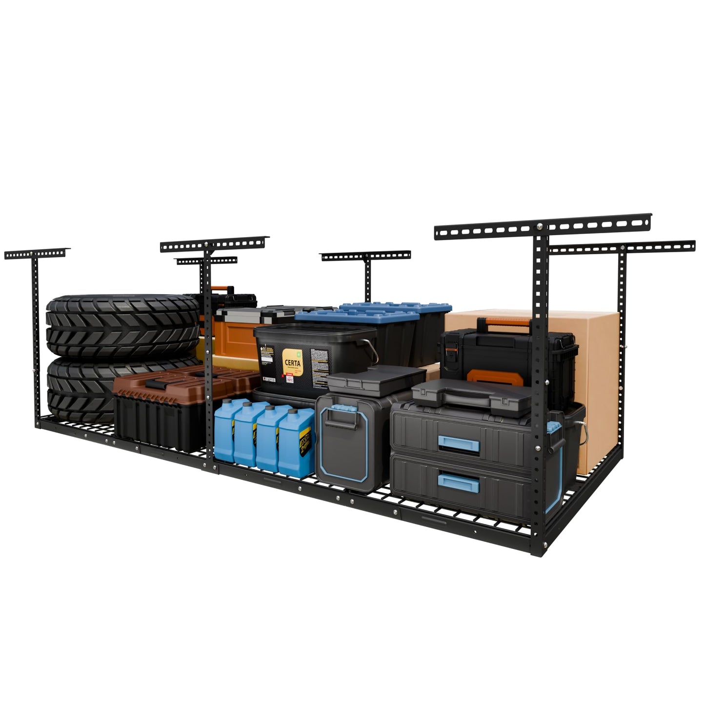 Overhead Garage Storage Rack 4x8 Adjustable Heavy Duty Ceiling Mounted Storage System 750 lbs Capacity Metal Garage Organizer Rack