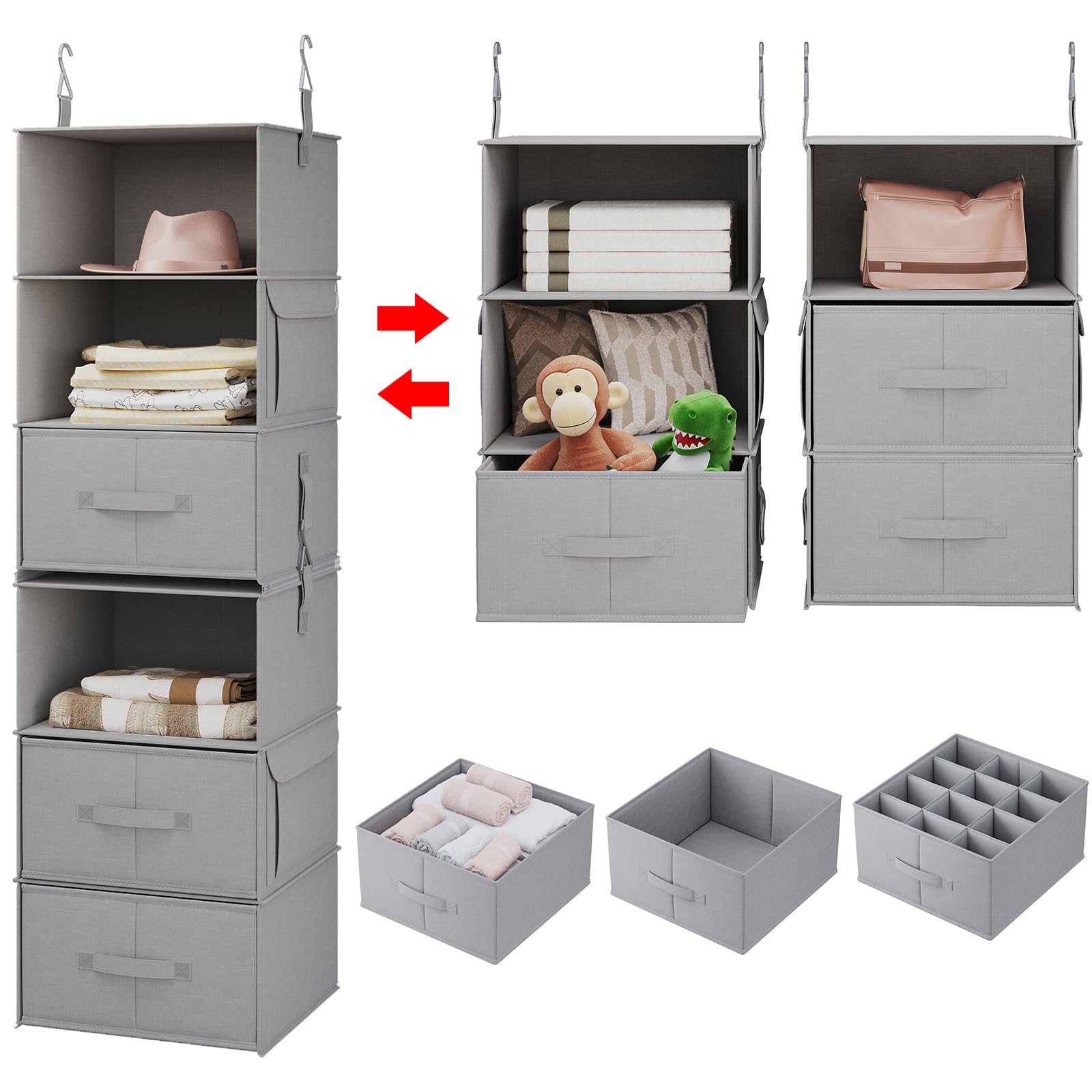 Hanging Closet Organizer Shelves with Drawers Closet Storage Organizer with Shelves and Compartments