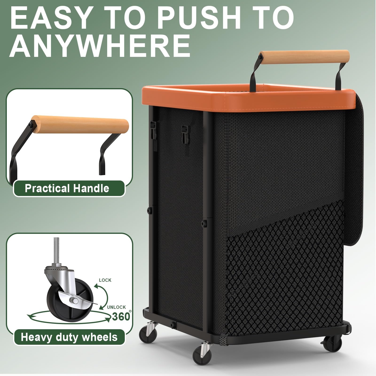 Extra Large 3 Section Rolling Laundry Hamper with Lid Metal Frame Clothes Sorter Cart Laundry Basket Organizer with Wheels