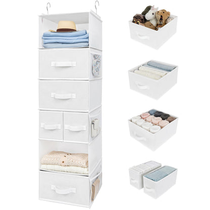 Hanging Closet Organizer 6 Shelf Storage Organizer with Drawers Side Pockets Closet Storage System
