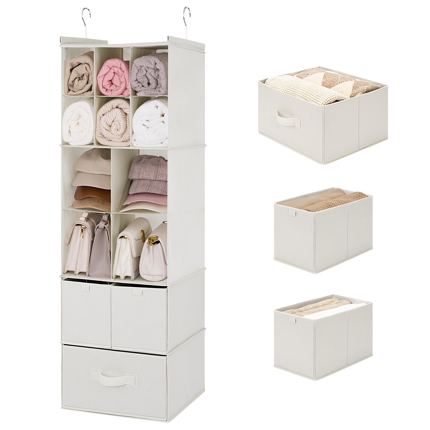 Hanging Closet Organizer 6 Shelf Storage Organizer with Drawers Side Pockets Closet Storage System
