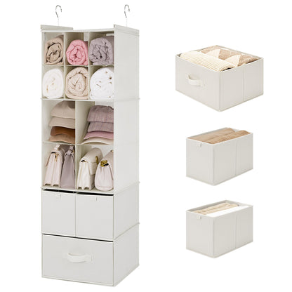 Hanging Closet Organizer 6 Shelf Storage Organizer with Drawers Side Pockets Closet Storage System