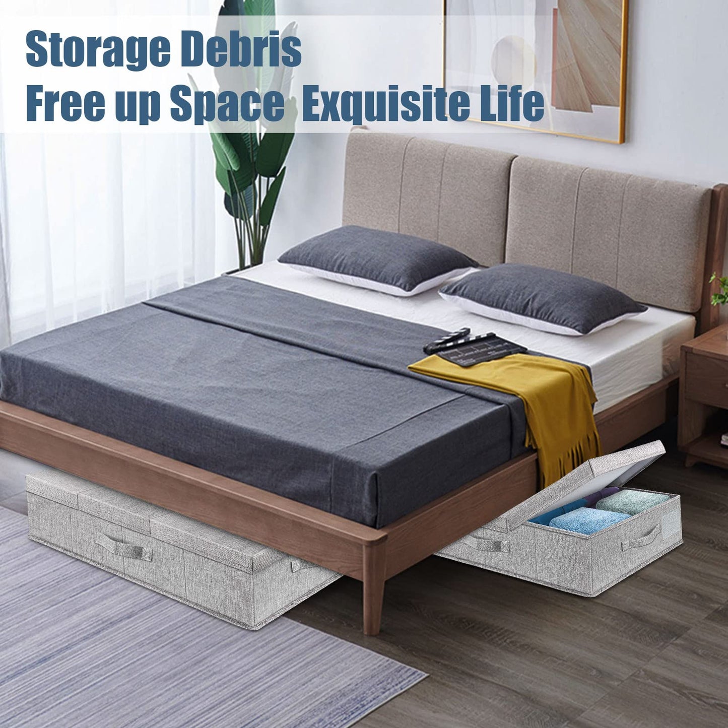 Under Bed Storage Containers Large Foldable Storage Box with Lid Clothes Shoes Blankets Pillow Organizer