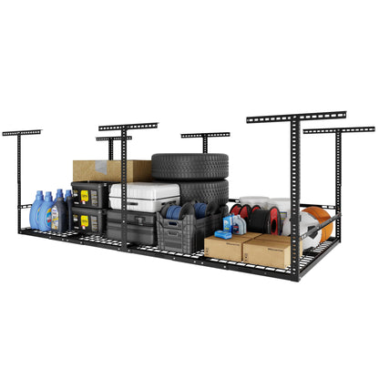Overhead Garage Storage Rack 4x8 Adjustable Heavy Duty Ceiling Mounted Storage System 750 lbs Capacity Metal Garage Organizer Rack