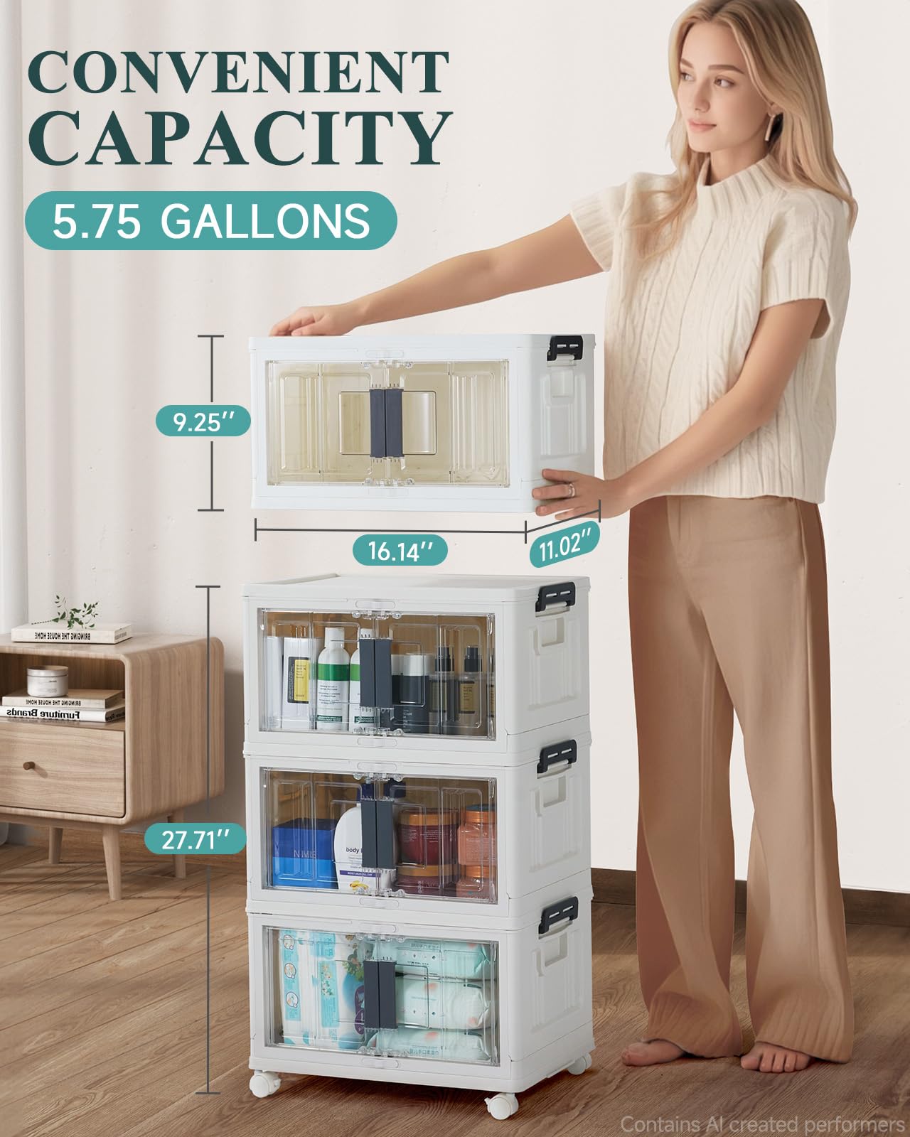 Folding Storage Bins with Doors and Wheels Collapsible Plastic Closet Storage Organizer Stackable Storage Boxes
