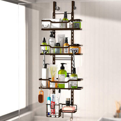 Corner Shower Caddy Tension Pole 5 Tier Adjustable Rustproof Bathroom Shower Organizer Hooks Storage Rack