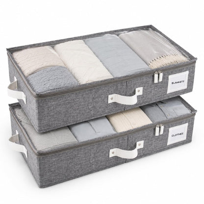 Under Bed Storage Box Drawer Organizer Large Clothes Blanket Shoes Storage Container with Lid Dark Gray