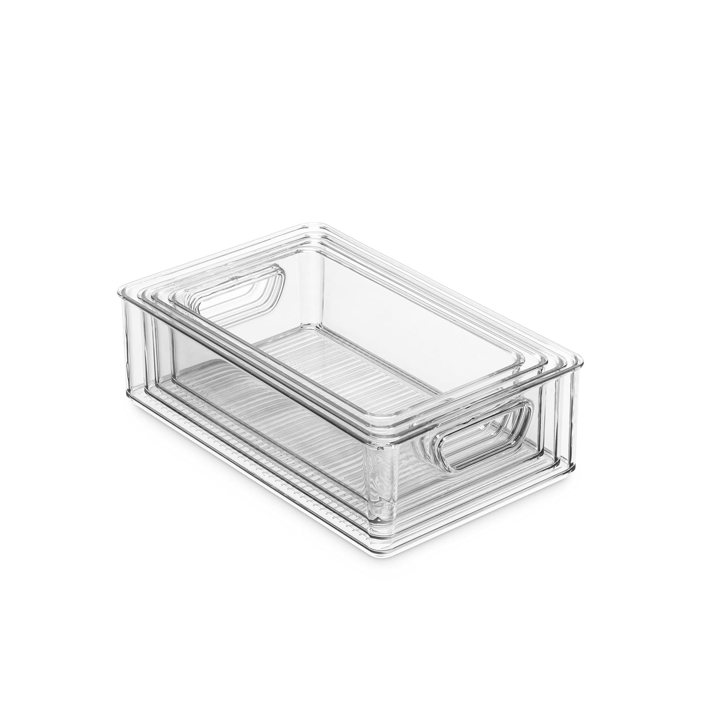 Set of 16 Refrigerator Organizer Bins Stackable Pantry Storage Baskets Clear Plastic Fridge Organizer with Handles