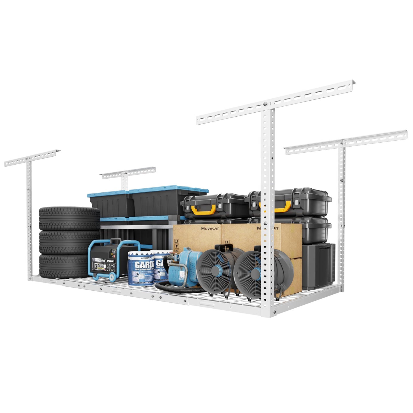 Overhead Garage Storage Rack 4x8 Adjustable Heavy Duty Ceiling Mounted Storage System 750 lbs Capacity Metal Garage Organizer Rack