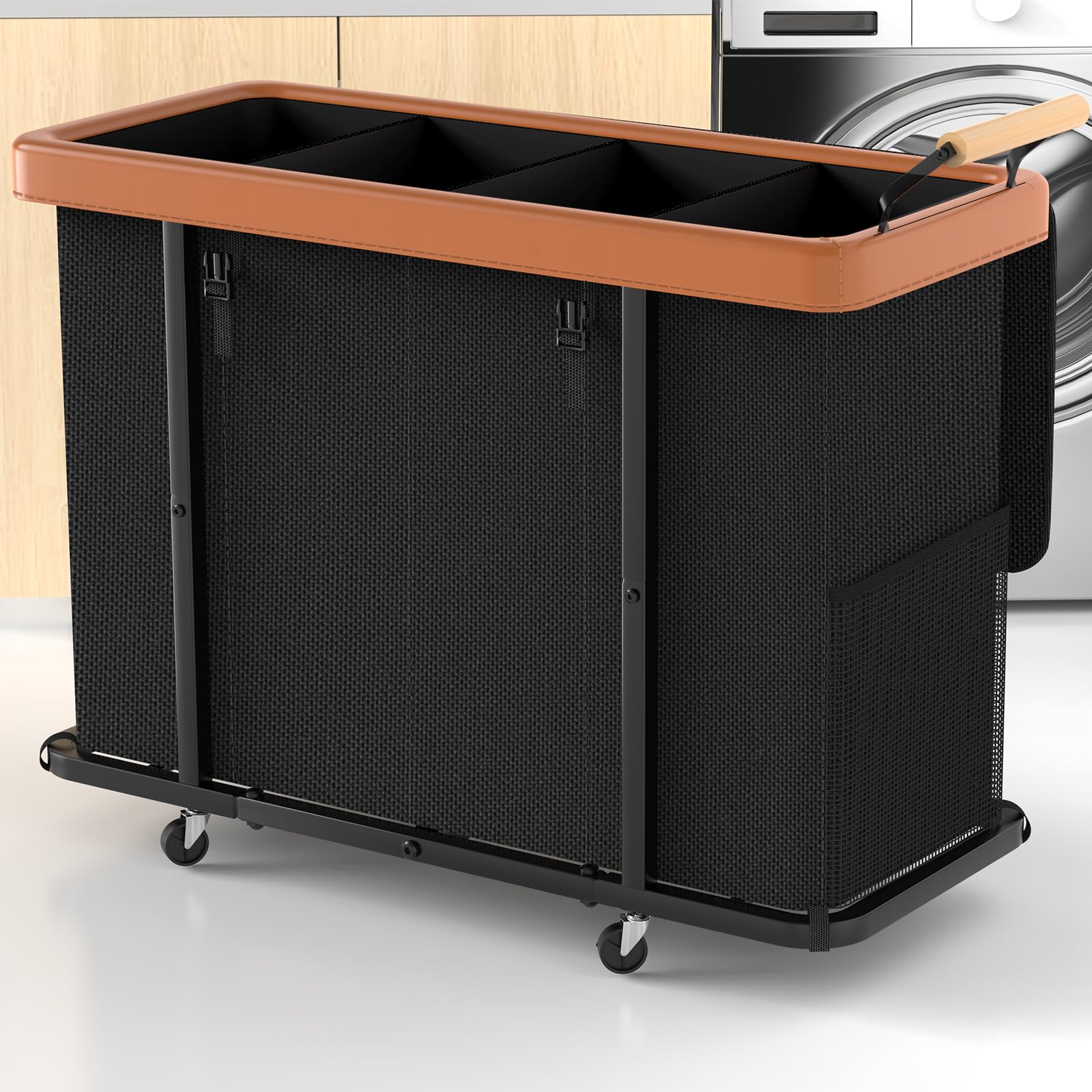 Extra Large 3 Section Rolling Laundry Hamper with Lid Metal Frame Clothes Sorter Cart Laundry Basket Organizer with Wheels