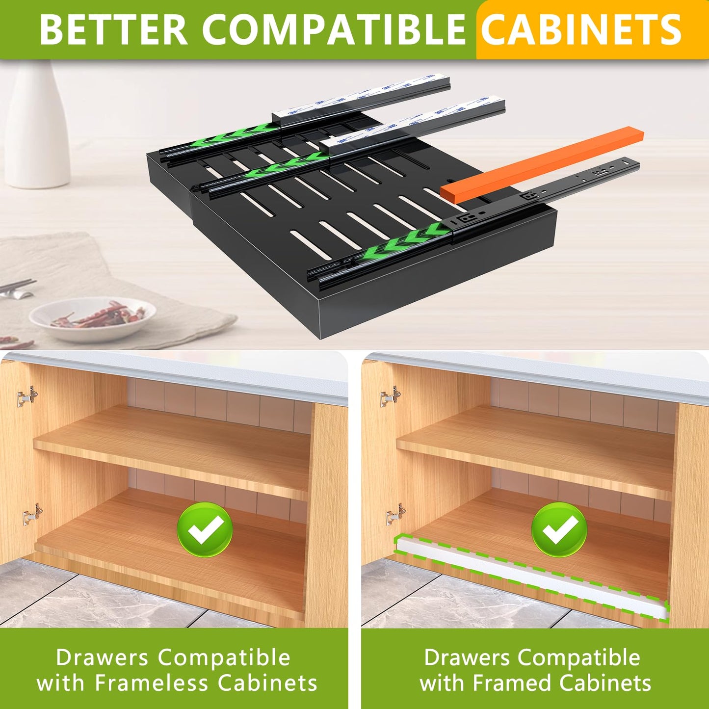 Pull Out Cabinet Organizer Adjustable Slide Out Drawer Kitchen Cabinet Storage Rack