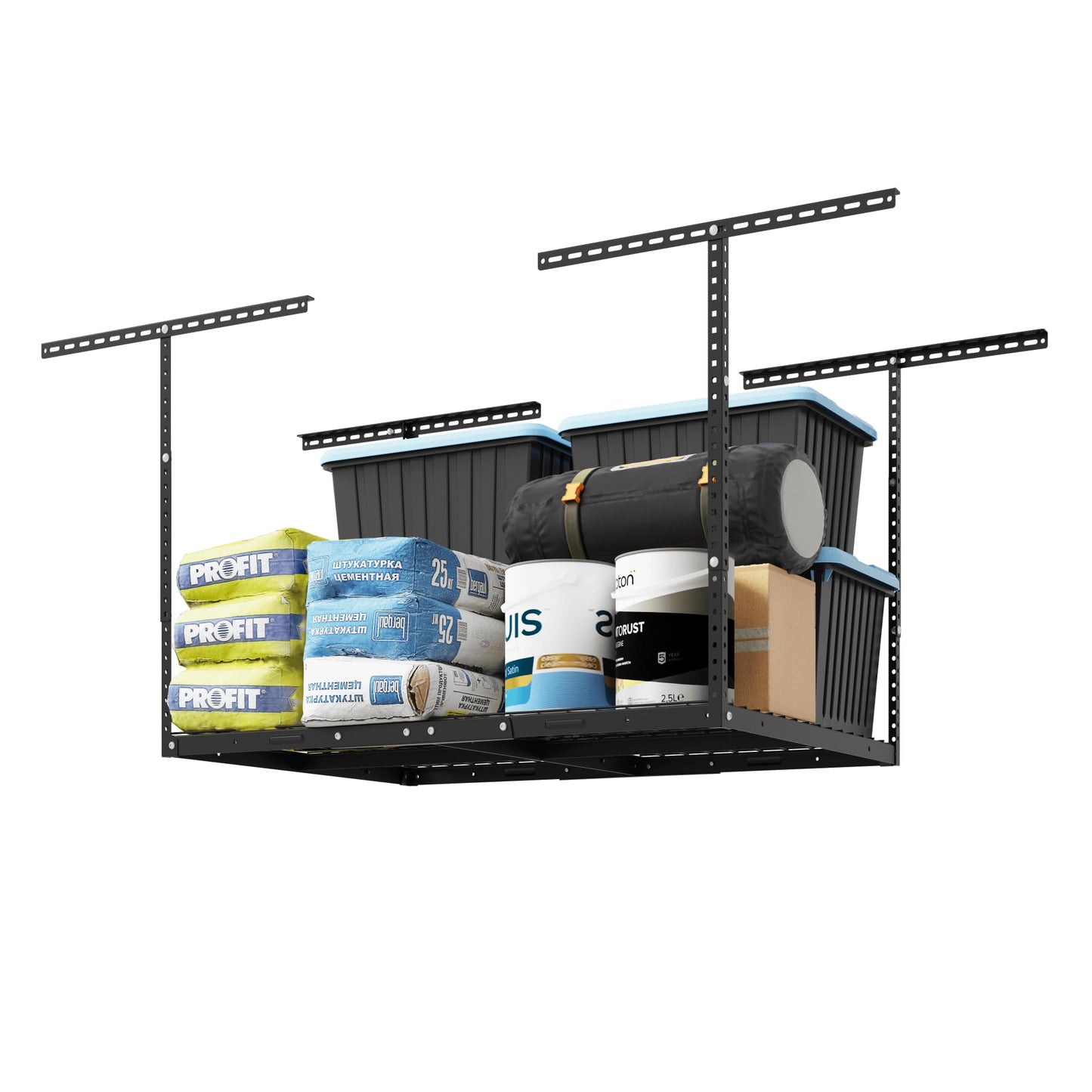 Overhead Garage Storage Rack 4x8 Adjustable Heavy Duty Ceiling Mounted Storage System 750 lbs Capacity Metal Garage Organizer Rack