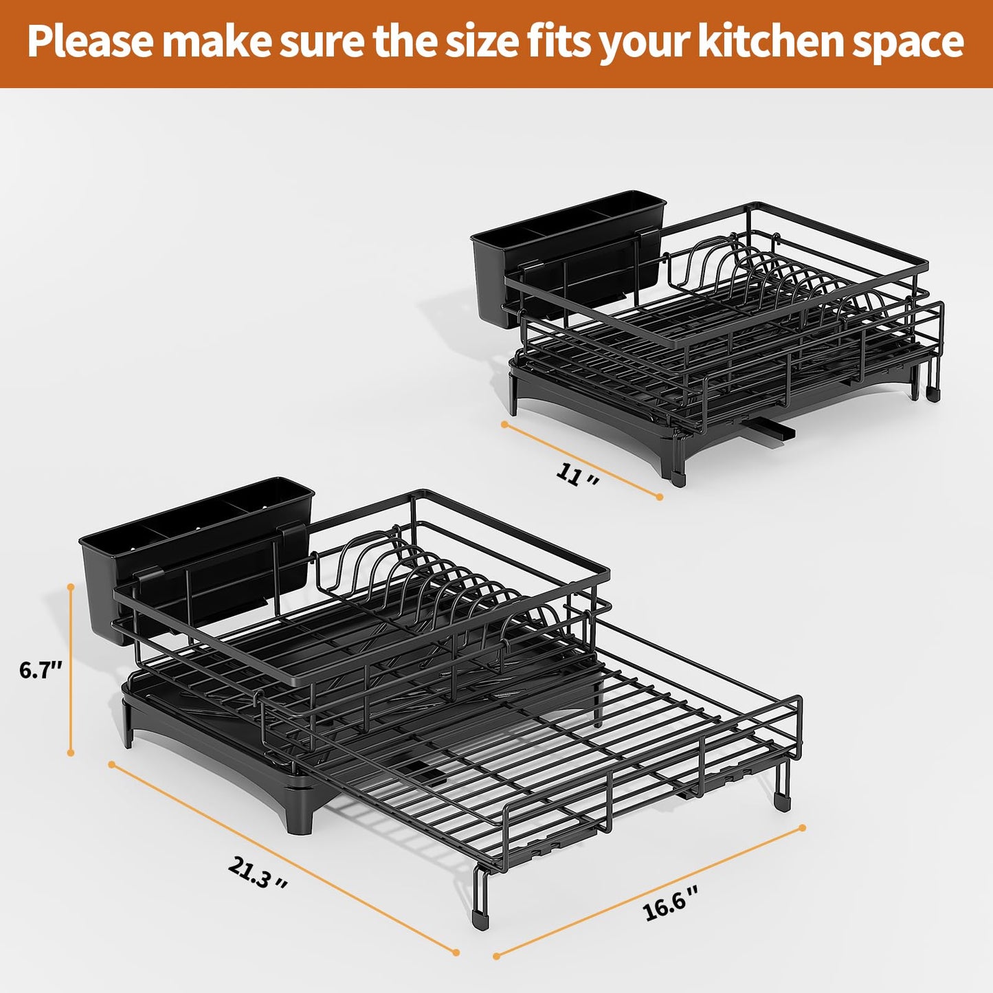 Dish Drying Rack Expandable Kitchen Counter Rust Proof Utensil Holder Drain Rack