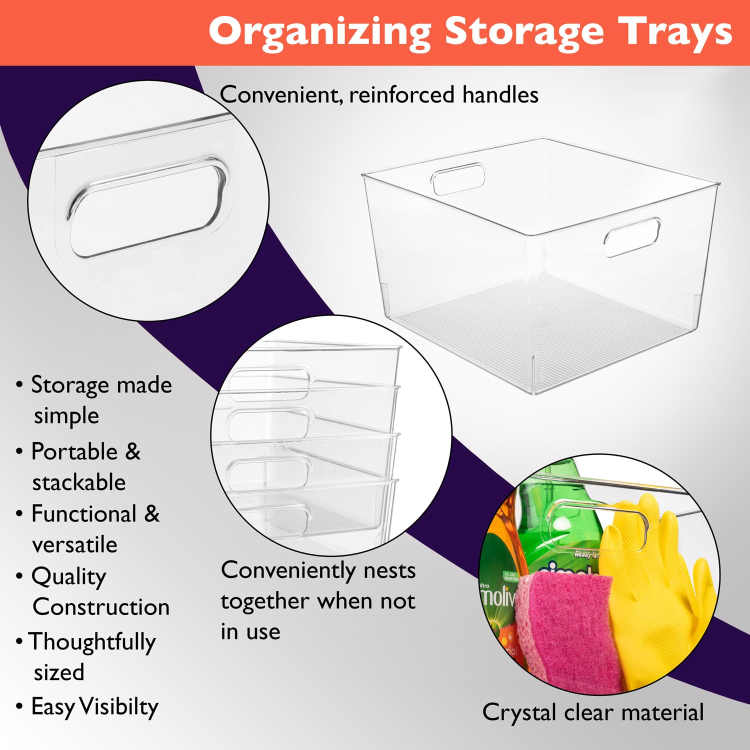 Clear Plastic Storage Bins XL 8 Pack Kitchen Pantry Fridge Organizer