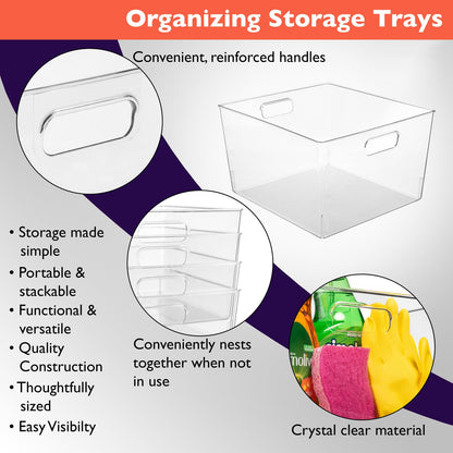 Clear Plastic Storage Bins XL 8 Pack Kitchen Pantry Fridge Organizer