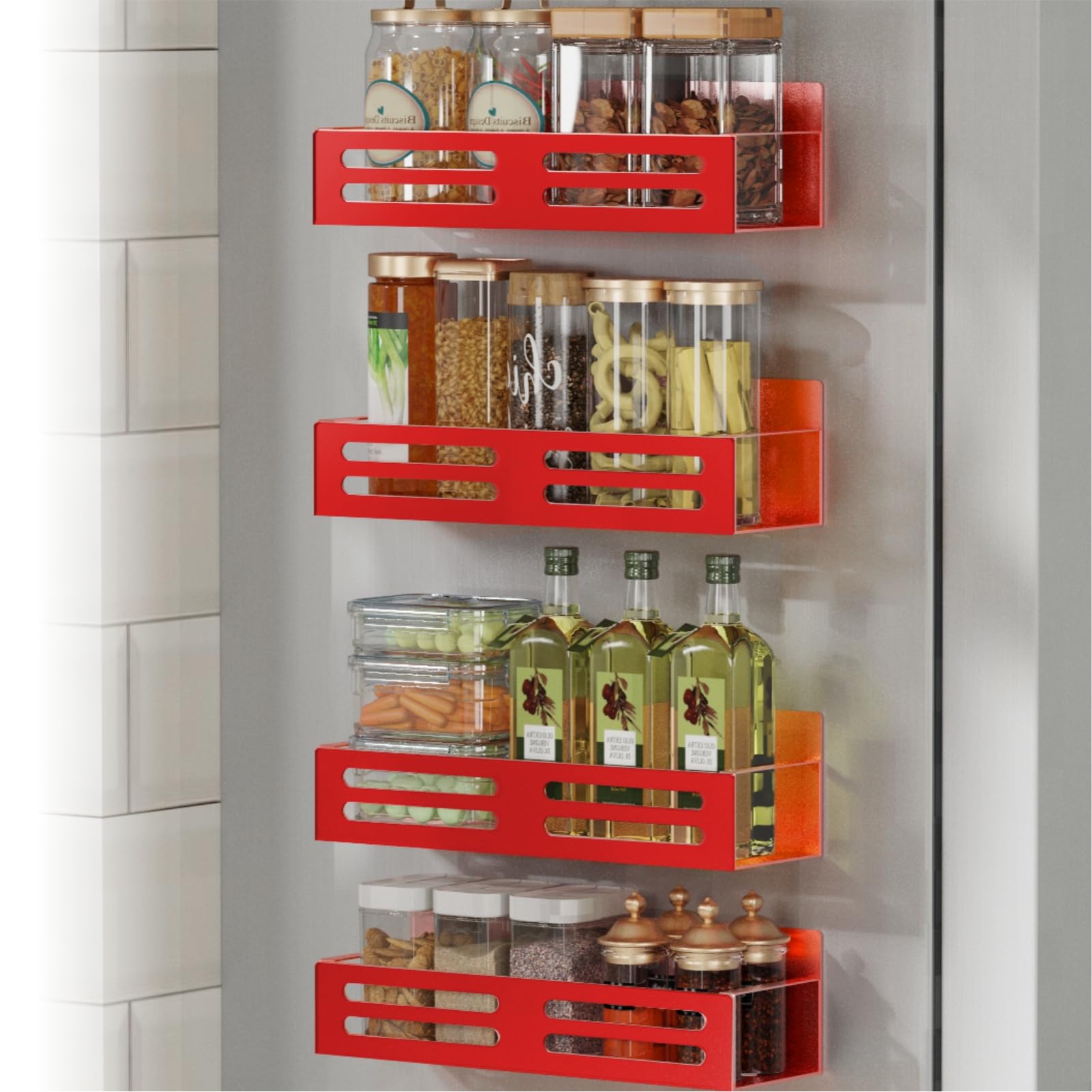 Magnetic Spice Rack for Refrigerator Metal Fridge Organizer Shelf