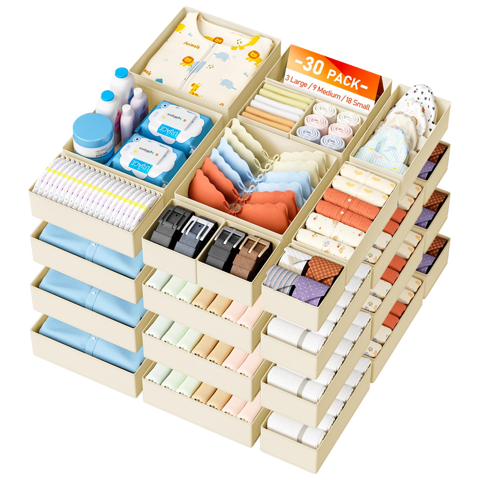 DIMJ Drawer Organizer Clothes Storage 24 Pack