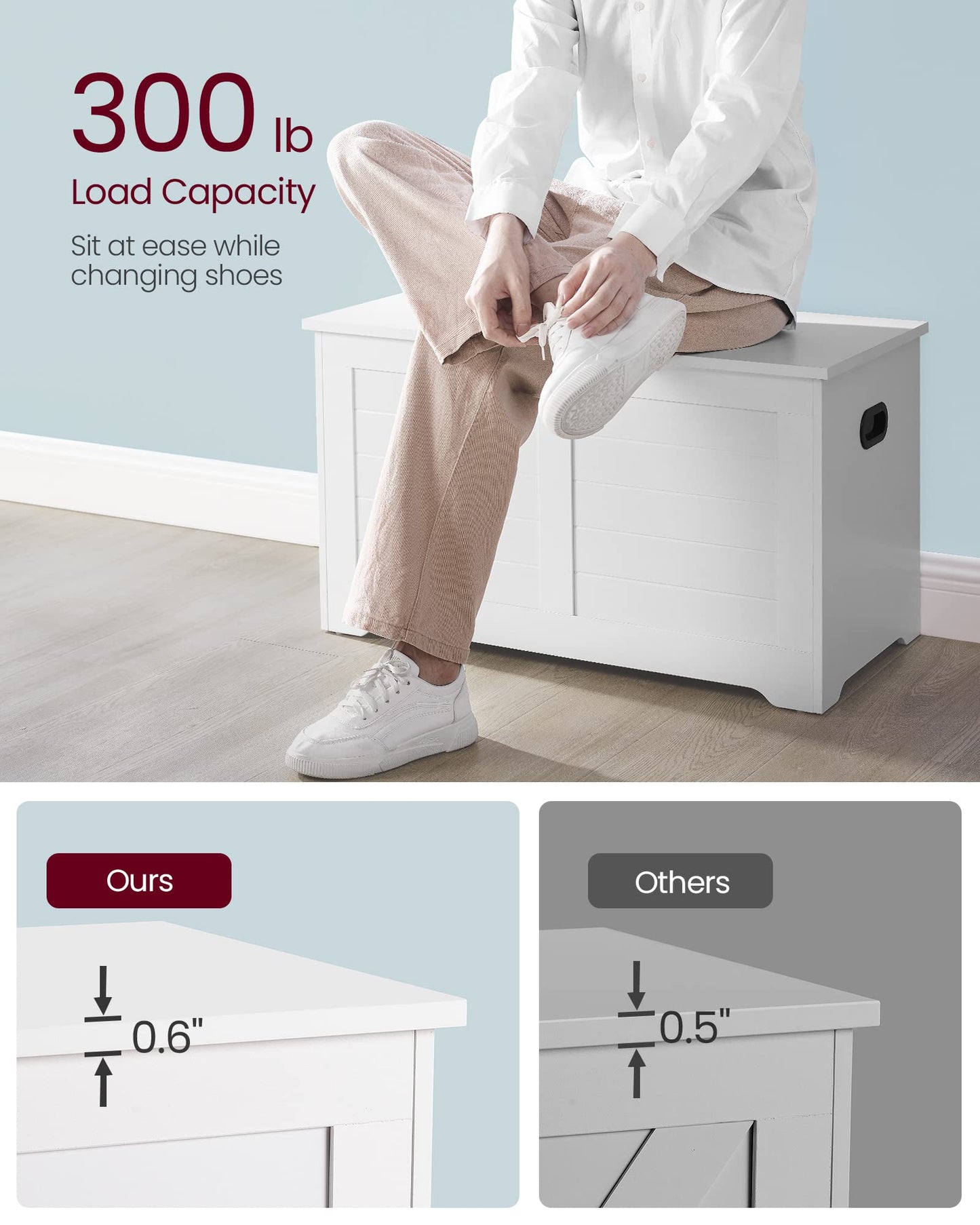 VASAGLE Storage Chest, Storage Trunk with 2 Safety Hinges, Storage Bench