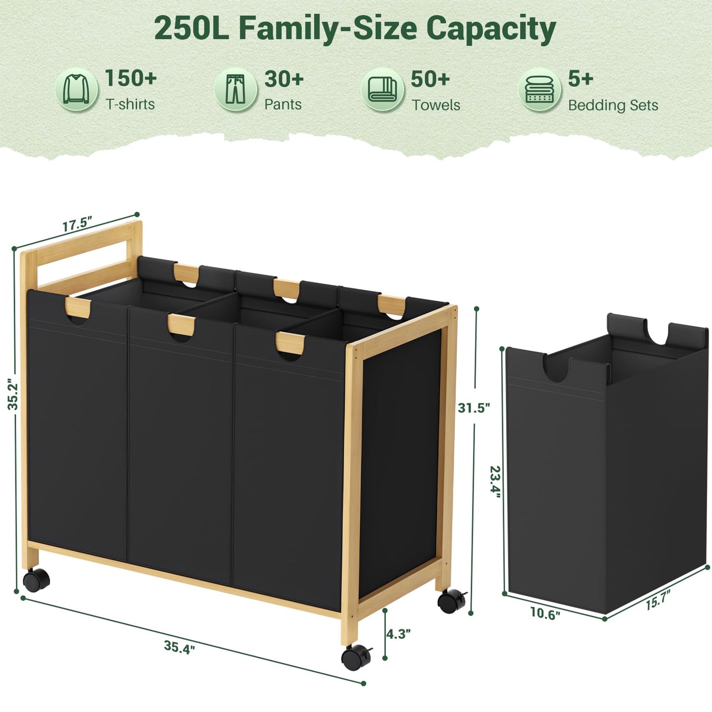 Laundry Hamper with 3 Section
