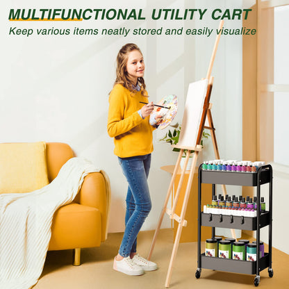 LEHOM 3 Tier Rolling Storage Cart, Metal Trolley Utility Cart