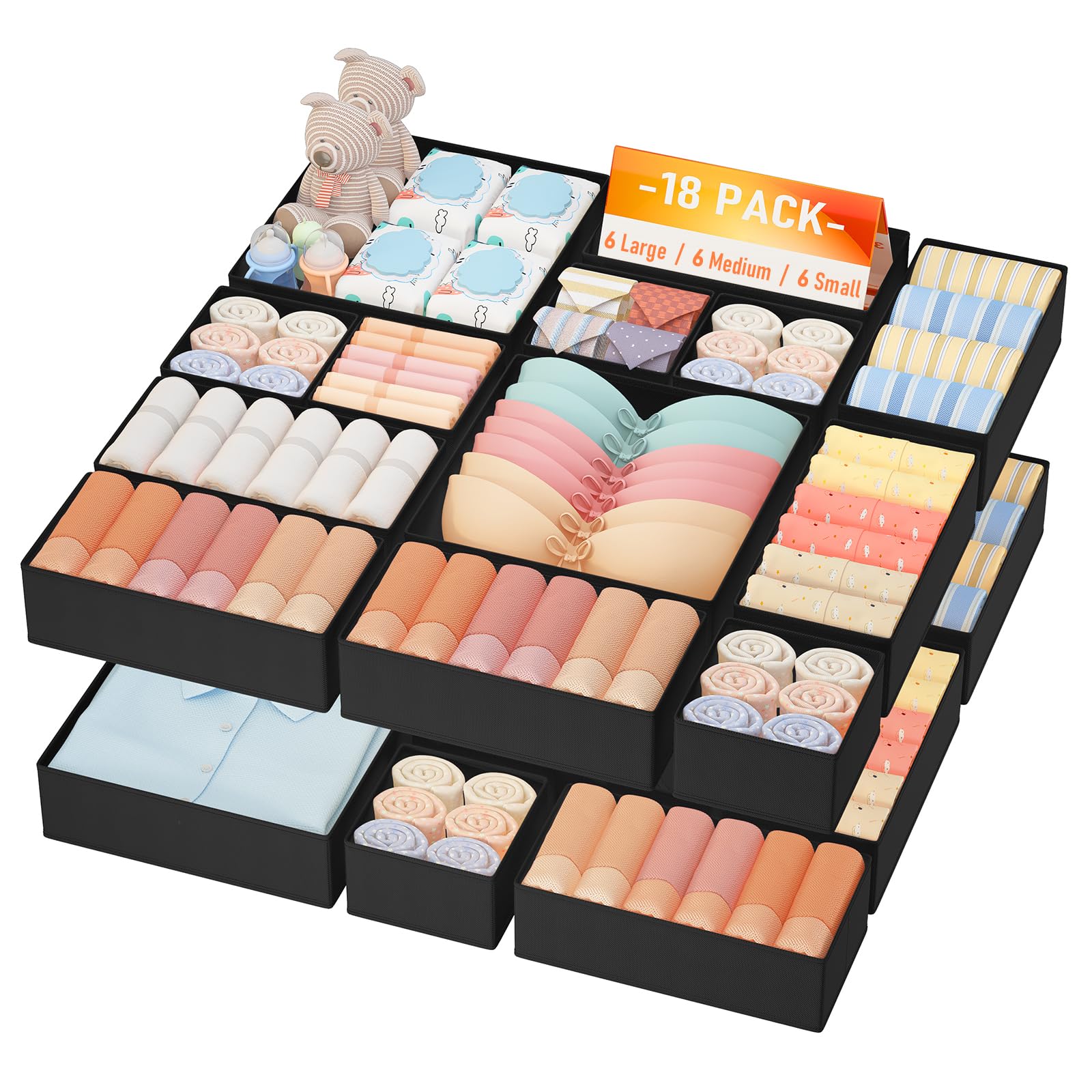DIMJ Drawer Organizer Clothes Storage 24 Pack