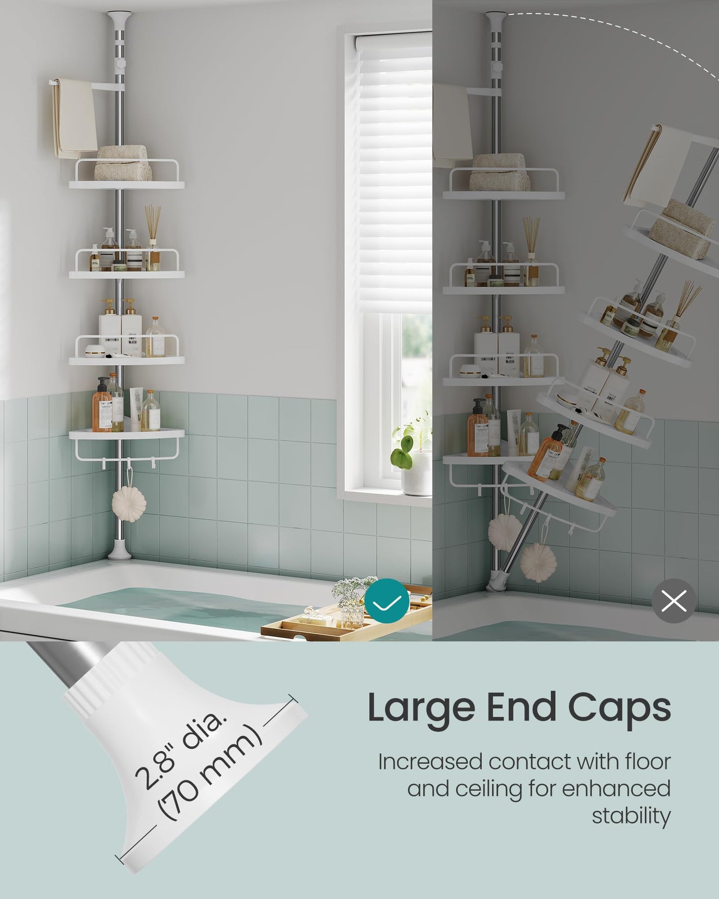 Corner Shower Caddy Tension Pole 4 Tier Rust Resistant Bathroom Shower Shelf Adjustable Organizer Drill Free Storage Rack