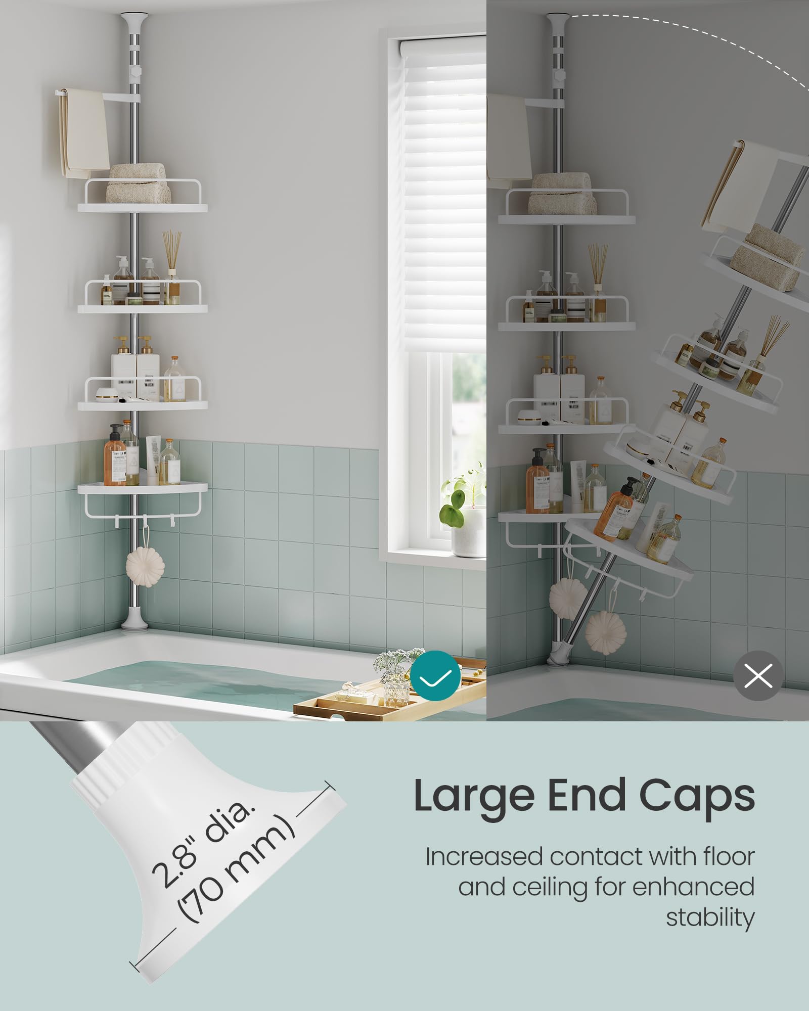 Corner Shower Caddy Tension Pole 4 Tier Rust Resistant Bathroom Shower Shelf Adjustable Organizer Drill Free Storage Rack