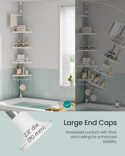 Corner Shower Caddy Tension Pole 4 Tier Rust Resistant Bathroom Shower Shelf Adjustable Organizer Drill Free Storage Rack