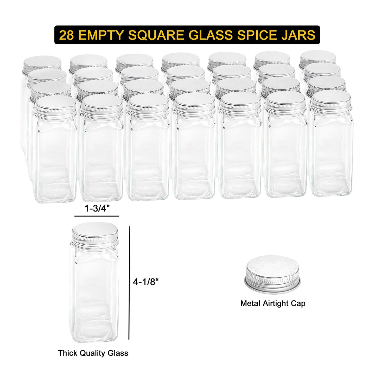 Spice Rack Organizer with Jars Labels Marker Funnel Cabinet Pantry Wall Mount Storage Set