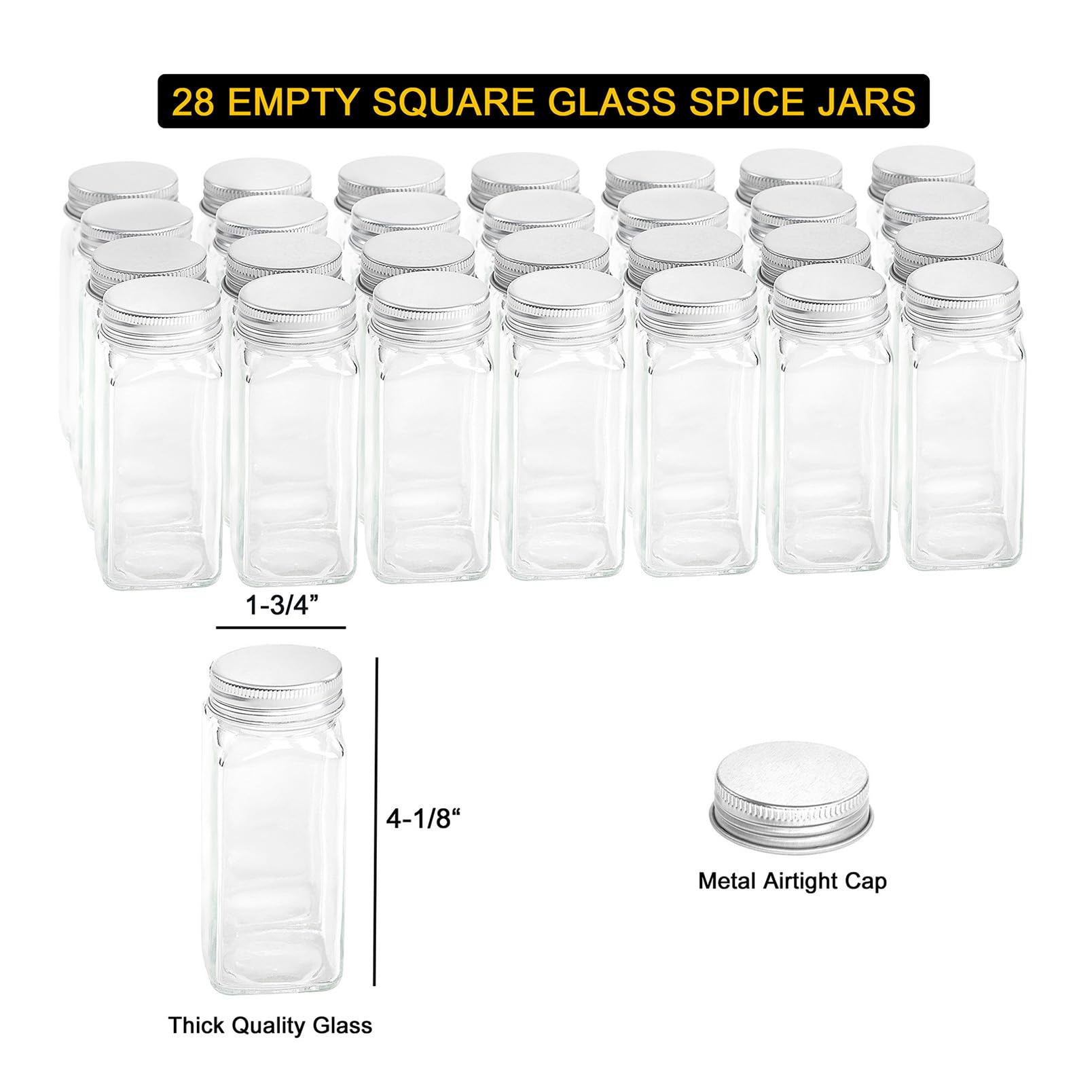 Spice Rack Organizer with Jars Labels Marker Funnel Cabinet Pantry Wall Mount Storage Set