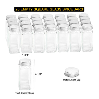 Spice Rack Organizer with Jars Labels Marker Funnel Cabinet Pantry Wall Mount Storage Set