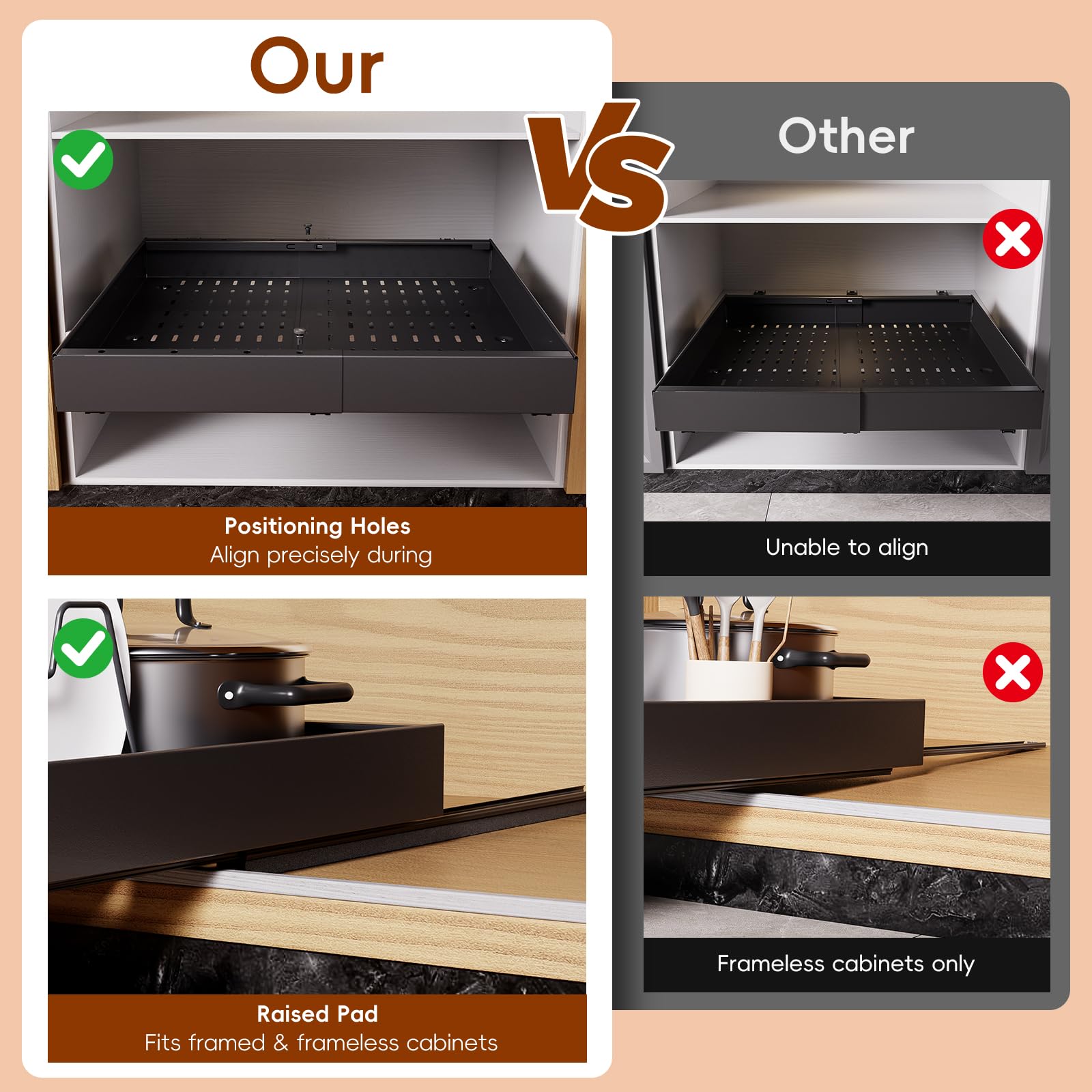 Pull Out Cabinet Organizer Drawer Storage Rack for Kitchen Cabinets
