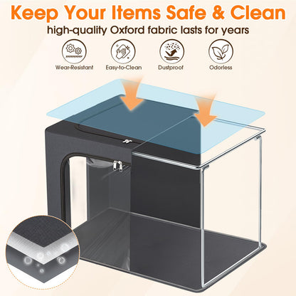 Clothes Storage Bins Metal Frame Storage Bags Fabric Organizer Clear Window Zipper Handles 40L
